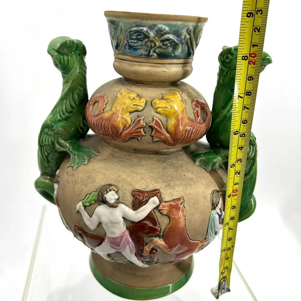 Czecho-Slovakia Erphila Art Pottery Vase Dragon Double Handles Czechosloval 858